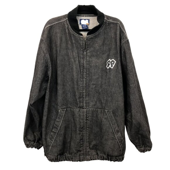 Vintage DJSS Phatpapa Gray Denim Bomber Jacket XL Y2K Streetwear Hip Hop - Picture 2 of 10